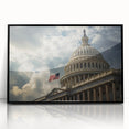 Large abstract wall art of the Washington DC Capitol in muted gray tones, framed in black acrylic, suitable for office decor.