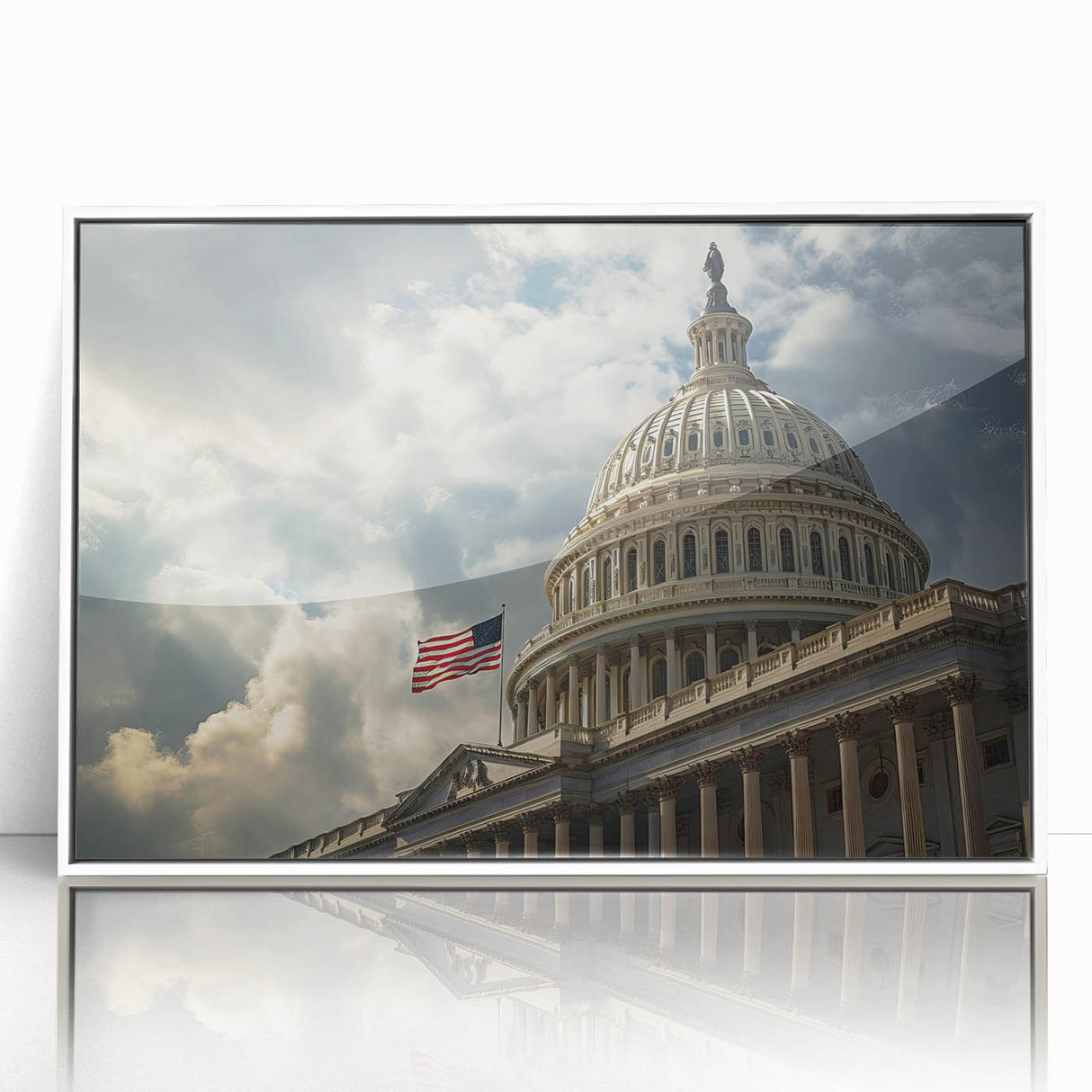 Modern art wall decor featuring the Washington DC Capitol in muted grays, framed acrylic, ideal for a nursery.