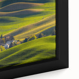 Extra large framed canvas featuring a textured depiction of the Palouse region in black with colorful accents.