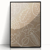 Large abstract wall art depicting autumn colors in mid-century modernist style on framed acrylic.
