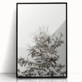 Large abstract wall art featuring winter-themed shapes in black and white, framed in acrylic.