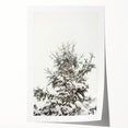 Winter-themed floral art on rolled canvas, featuring muted blues and whites, ideal for dining room or bathroom wall decor.