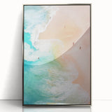 Mid-century modernist art deco poster featuring geometric shapes in silver and blue tones on acrylic.
