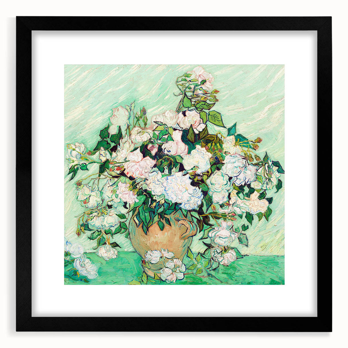 Extra large textured abstract art print featuring vibrant, colorful swirls on a framed black canvas.
