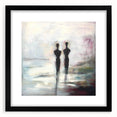 Abstract figurative artwork framed in a sleek black mat, showcasing dynamic shapes and vibrant colors, perfect for modern home décor or art enthusiasts.