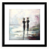 Abstract figurative artwork framed in a sleek black mat, showcasing dynamic shapes and vibrant colors, perfect for modern home décor or art enthusiasts.