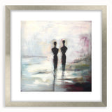 Abstract figurative artwork framed in silver, showcasing intricate designs and a matte finish, perfect for modern décor and artistic expression.