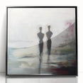 Framed abstract figurative wall art in black acrylic, showcasing dynamic shapes and bold lines, adding a modern touch to any living space decor.