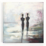 Abstract figurative stretched canvas artwork showcasing vibrant colors and dynamic shapes, perfect for modern home decor or art enthusiasts, displayed front view.