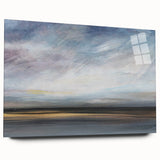 Abstract landscape wall art printed on acrylic glass, showcasing vibrant colors and fluid shapes, viewed from the side, highlighting its sleek design and modern aesthetic. Perfect for contemporary home decor, this artwork adds a touch of elegance to any space.