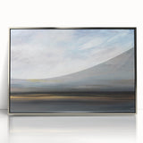 Framed abstract landscape wall art featuring a silver acrylic finish, showcasing vibrant colors and intricate textures, perfect for modern home decor.