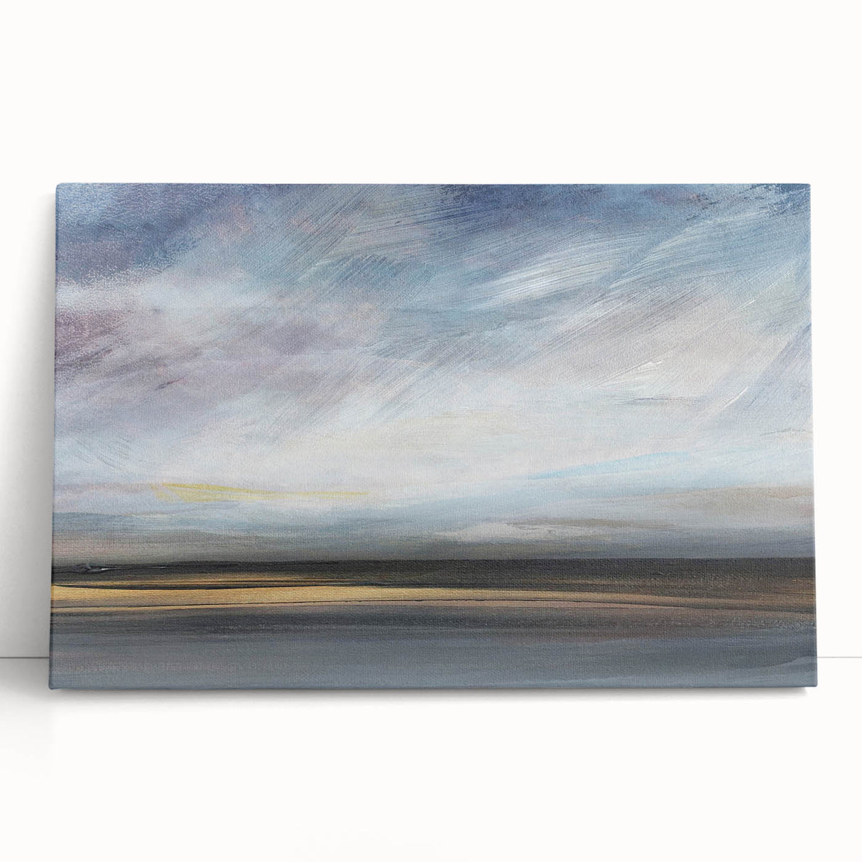 Abstract landscape wall art on stretched canvas, showcasing vibrant colors and fluid shapes, designed to enhance modern interiors with a contemporary touch.