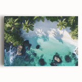 Vibrant stretched canvas artwork depicting a serene beach landscape at sunset, showcasing soft pastel colors and gentle waves, perfect for coastal home decor.