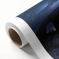 Rolled canvas showcasing a vibrant landscape bridge design with rich colors and intricate details, securely packaged in a protective cardboard tube for easy transport and display.