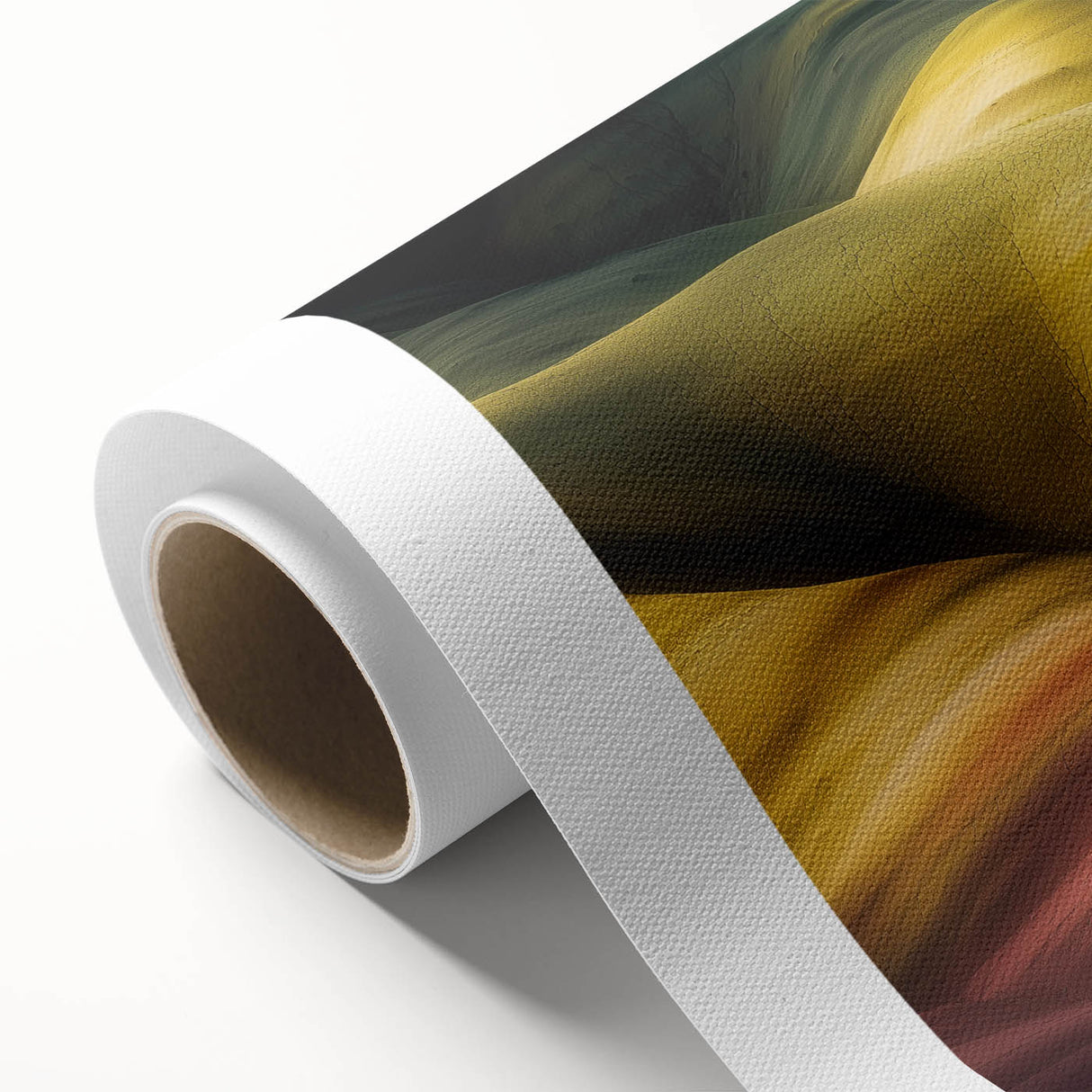 Vibrant landscape rolled canvas depicting majestic canyons at sunset, showcasing rich colors and textures, ideal for home decor or office art displays.