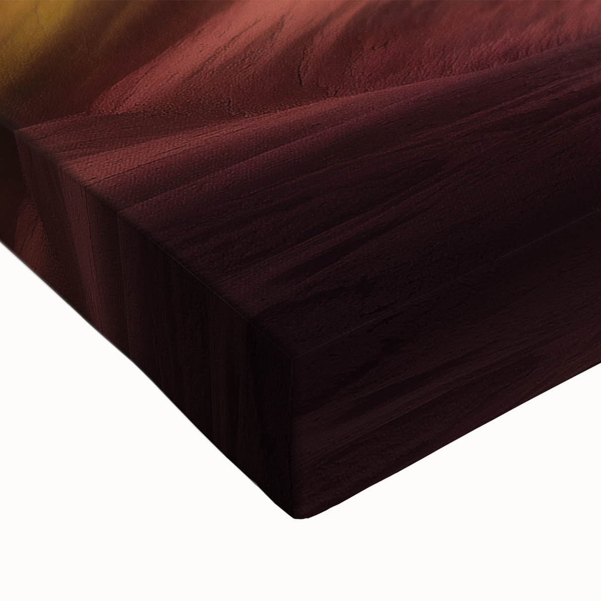 Close-up of a vibrant landscape canvas print depicting colorful canyons, showcasing rich textures and intricate details, perfect for enhancing home decor.