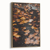 Framed canvas depicting a vintage-style landscape with autumnal trees in gold and black tones, ideal for bedroom wall decor.