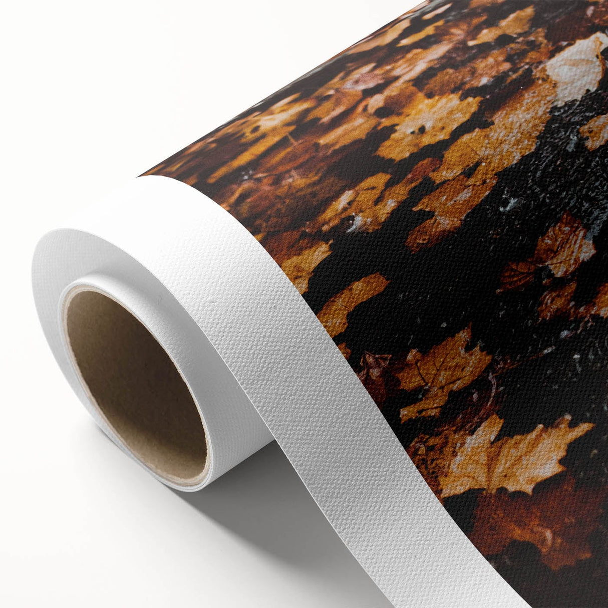 Art deco poster of a stylized autumn tree in orange and gold shades on rolled canvas, ideal for nursery wall art.
