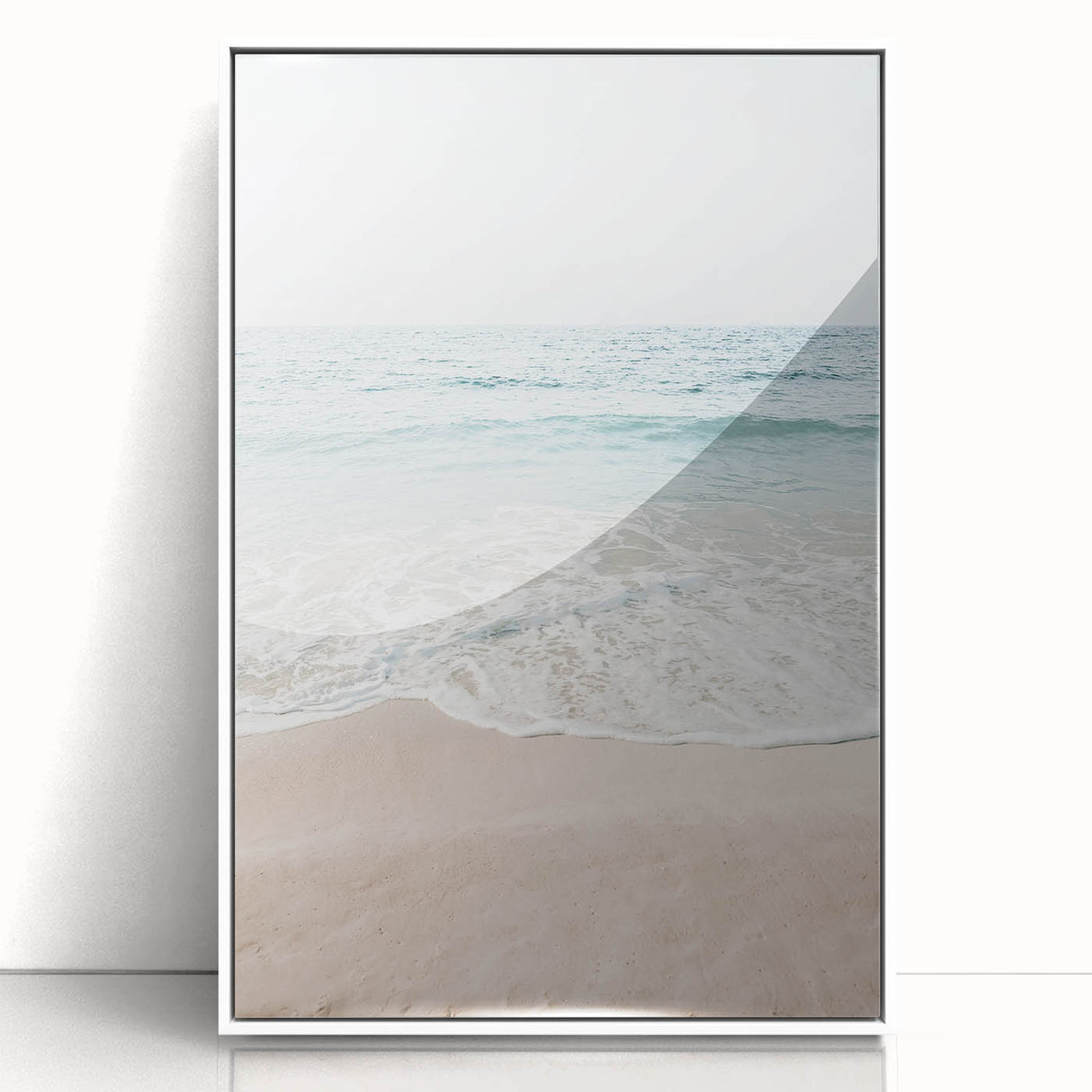 Art deco poster featuring a geometric pattern in pastel shades on a white acrylic framed print.