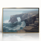 Framed acrylic artwork depicting a stunning landscape of golden cliffs under a blue sky, perfect for adding elegance to modern home decor. This piece enhances any room with its vibrant colors and contemporary style.