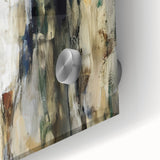 Close-up of an abstract figurative acrylic artwork on glass, showcasing vibrant colors and fluid shapes, ideal for modern home decor accents.
