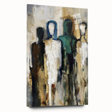 Abstract figurative acrylic artwork displayed in a contemporary glass frame, showcasing vibrant colors and dynamic shapes, perfect for modern decor.