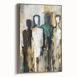 Framed abstract figurative canvas art with a gold side view, showcasing intricate designs and vibrant colors, perfect for modern home decor or art enthusiasts.