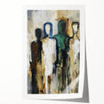 Abstract figurative art print on rolled canvas showcasing vibrant colors and dynamic shapes, ideal for modern home decor. Packaged securely in a sturdy tube for easy transport and display.