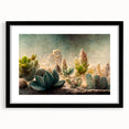 Abstract floral wall art framed in black matting, showcasing vibrant colors and intricate patterns, perfect for modern home decor or office aesthetics.