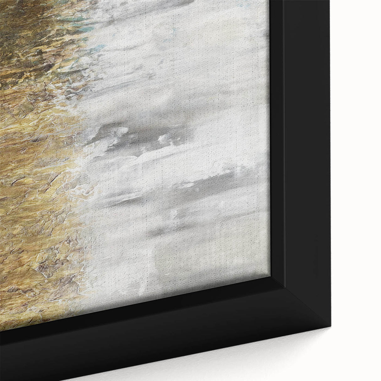 Close-up of abstract landscape wall art on framed canvas, showcasing vibrant colors and intricate details, perfect for modern home decor and artistic ambiance.