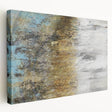 Abstract landscape wall art on stretched canvas showcasing vibrant colors and dynamic shapes, displayed in a side view to highlight its texture and depth. Perfect for modern home decor.
