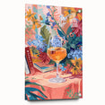 Large abstract wall art on acrylic glass depicting swirling colors of blue and green, ideal for dining room decor.
