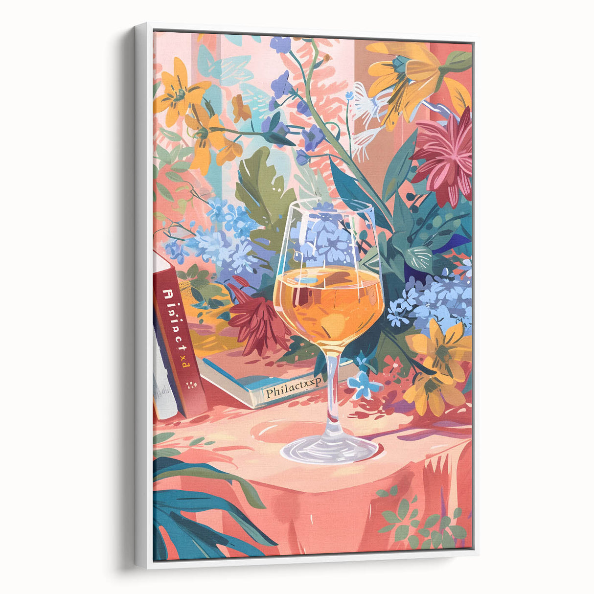 Vintage poster art featuring colorful food and drink imagery on a large framed canvas, ideal for living room decor.