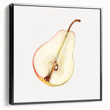 Black and white wall art featuring a vintage poster style landscape with assorted fruits, framed canvas.