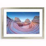 Elegant silver-framed landscape print showcasing vibrant canyons, featuring a crisp white mat for added contrast. Ideal for home decor enthusiasts seeking stunning natural artwork.