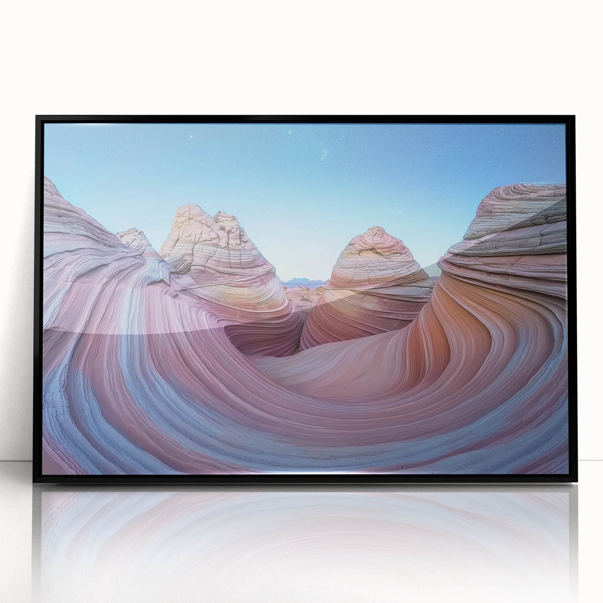 Framed acrylic artwork depicting vibrant canyons in rich earth tones, showcasing intricate details and textures, perfect for enhancing modern home decor.