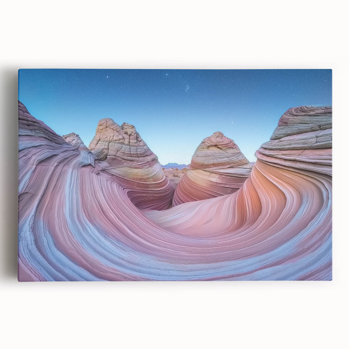 Vibrant landscape canvas artwork showcasing multi-colored canyons under a bright blue sky, perfect for home decor or office aesthetics, emphasizing natural beauty.