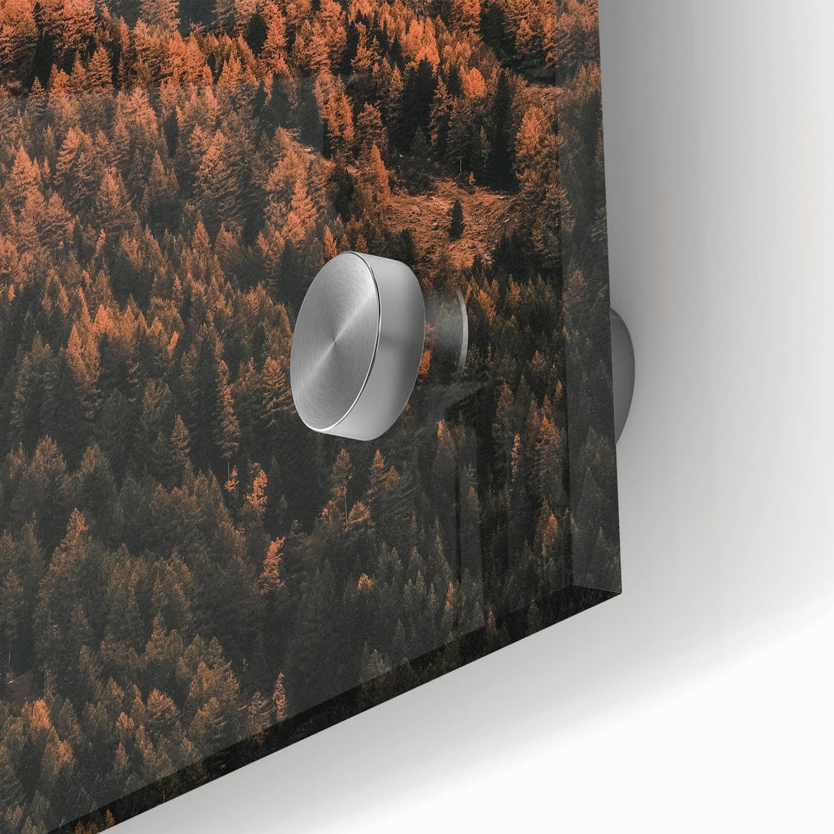 Large abstract wall art in autumn hues on acrylic glass, suitable as mid-century modernist dining room art.