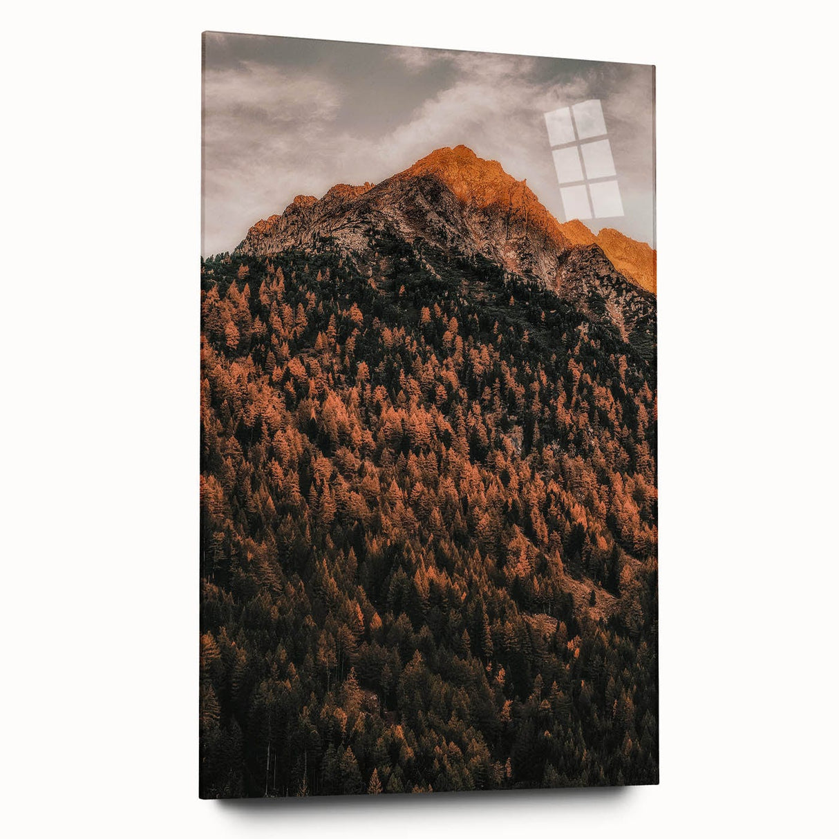 Large abstract wall art in warm autumn hues on acrylic glass, ideal for bedroom or dining room decor.