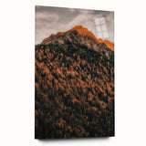 Large abstract wall art in warm autumn hues on acrylic glass, ideal for bedroom or dining room decor.
