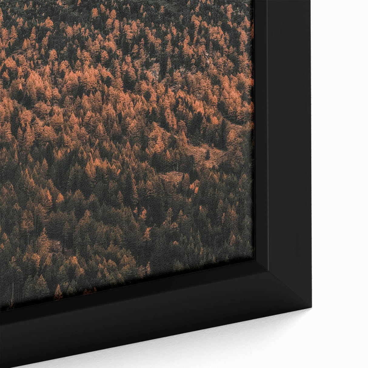 Vintage poster art of an autumn scene in muted orange and brown tones on a framed canvas, ideal for living room decor.