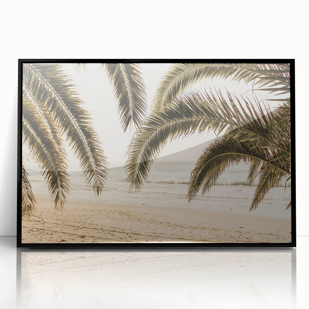 Large abstract wall art depicting vibrant summer hues on a black framed acrylic, ideal for modern living room decor.