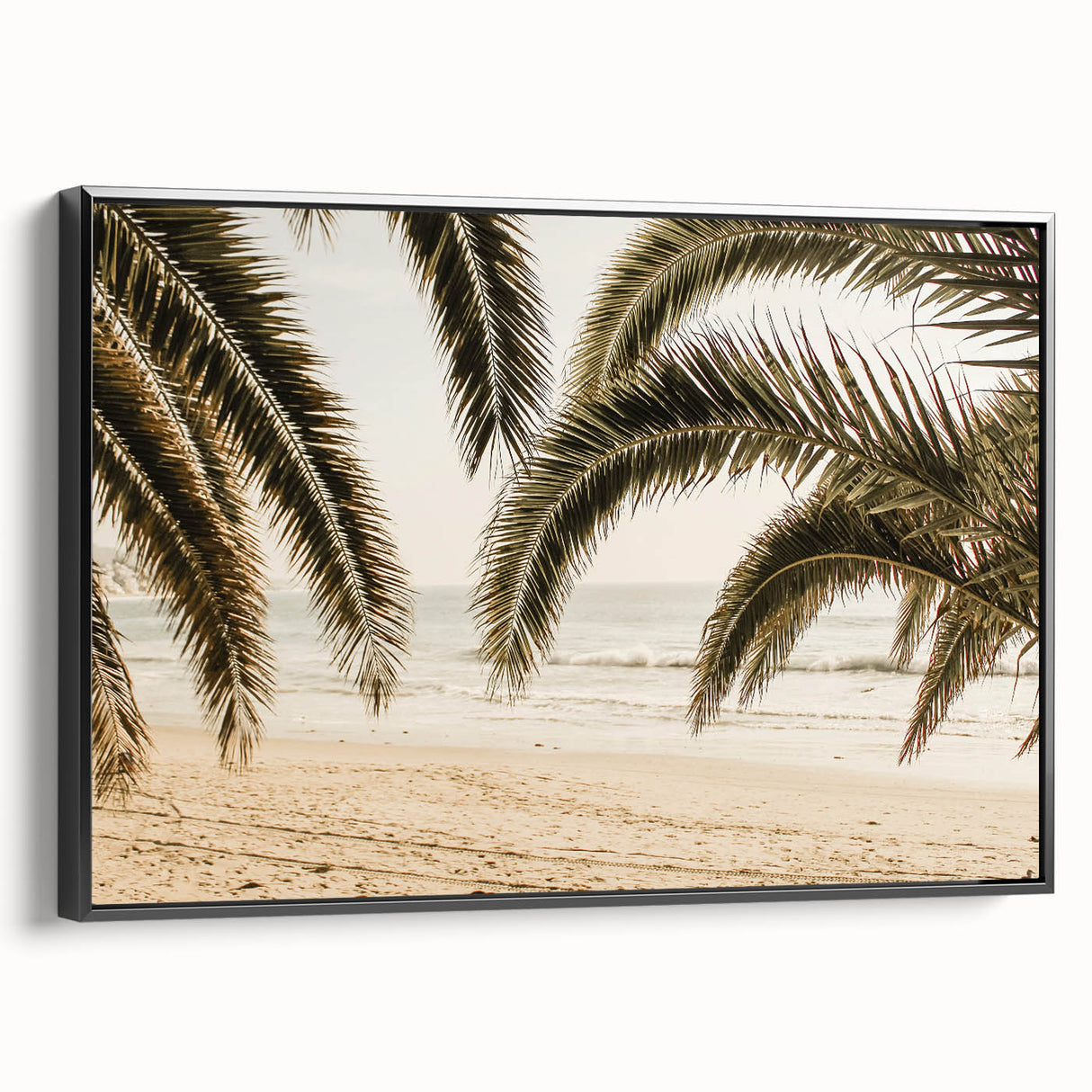 Black and white vintage poster art of a summer landscape on framed canvas, suitable for bedroom decor.