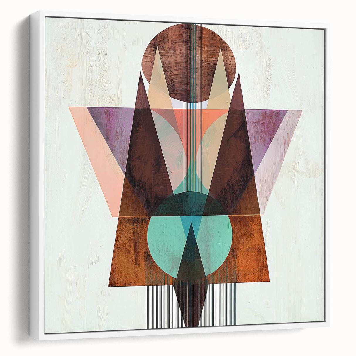 Geometric Abstract Living Room Wall Art – Brown & Peach Canvas