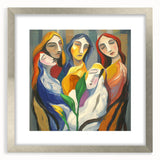 Abstract figurative silver frame with a mat, showcasing a modern artistic design. Ideal for contemporary decor, enhancing living spaces with elegance and style.