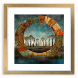 Abstract floral wall art framed with a gold mat, showcasing vibrant colors and intricate details, perfect for enhancing modern home decor or office spaces.