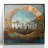 Framed acrylic wall art showcasing vibrant abstract floral designs with gold accents, ideal for modern home decor and adding a touch of elegance to any room.