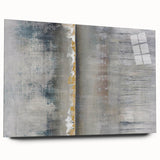 Abstract landscape wall art displayed on acrylic glass, showcasing vibrant colors and fluid designs, perfect for modern home decor. Side view highlights its sleek, pin-free finish, enhancing contemporary interiors.