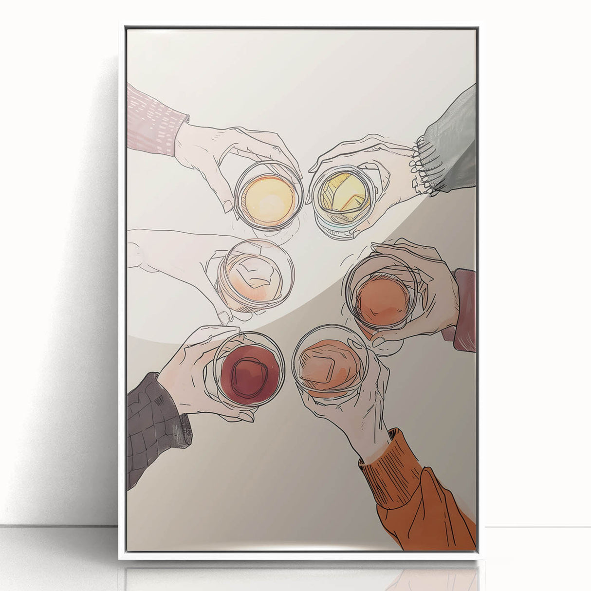Art deco poster featuring a stylized cocktail, in bold black and white tones, acrylic framed.