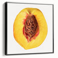 Black and white vintage poster art of assorted fruits on a framed canvas, suitable for bedroom decor.
